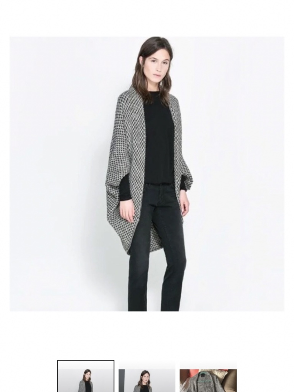 Zara Knit Cocoon Batwing Cardigan, Black & Light Grey, M